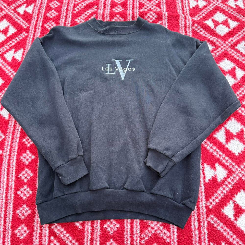 Vintage 90s Las Vegas Sweatshirt Large Tultex Maximum Sweats Black